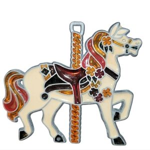 Vntg Stained Glass Blonde Carousel Horse Multicolored Mane Suncatcher Ornament